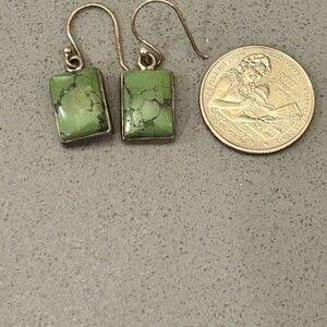 Sterling Silver Green Jasper Rectangle Drop Earrings